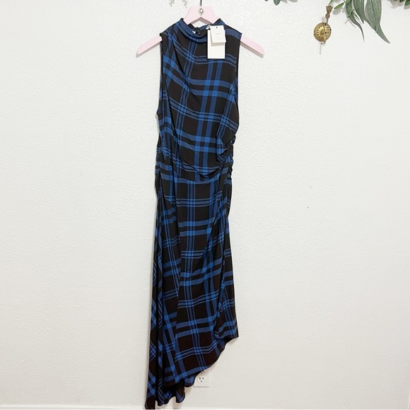 NWT A.L.C. Iggy Plaid Draped High-Neck Assymetrical Dress - Picture 4 of 11